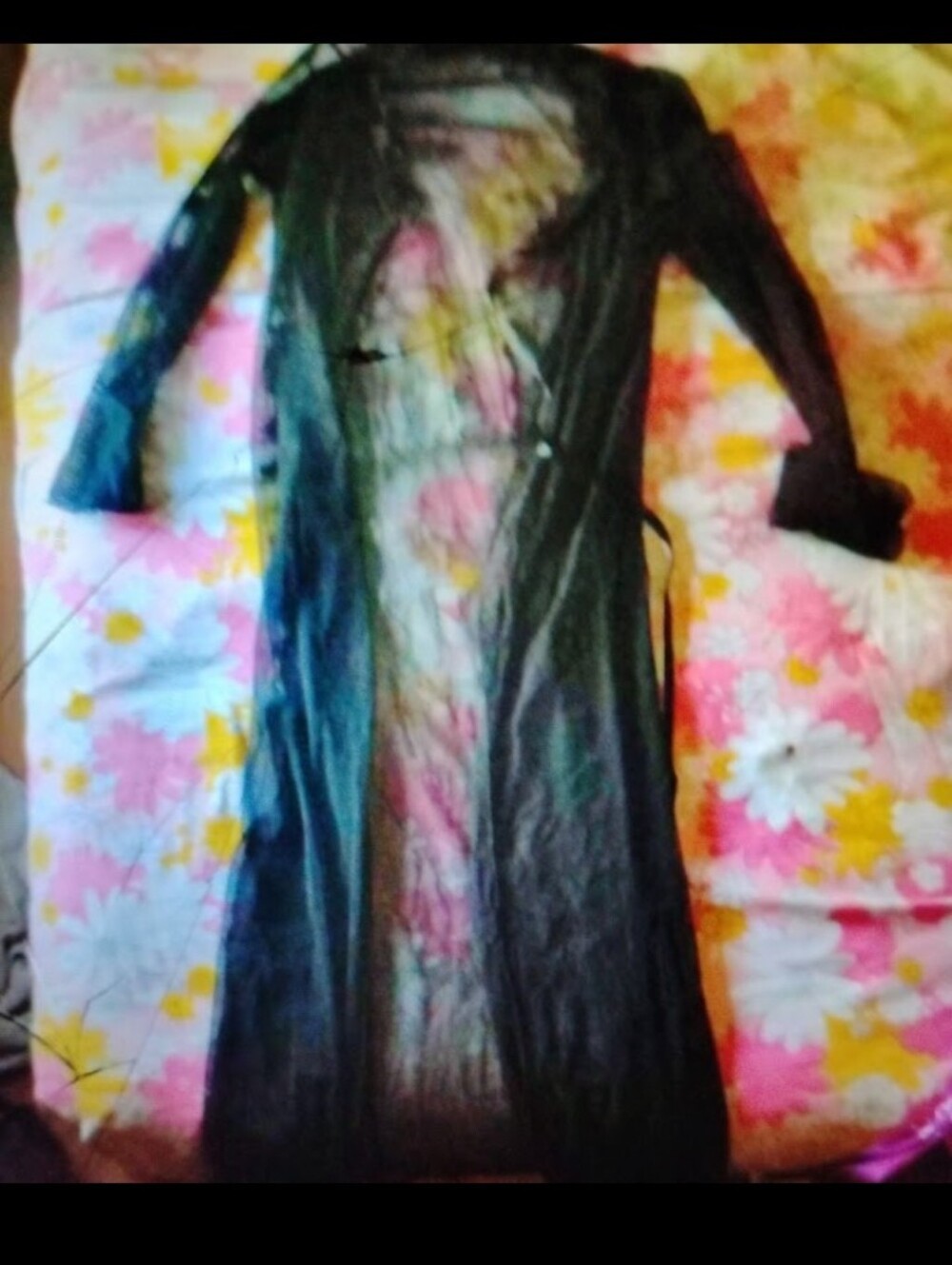 Sheer Black Long Robe Wrap for Women - Elegant Sleepwear/ Lingerie Sheer Robe